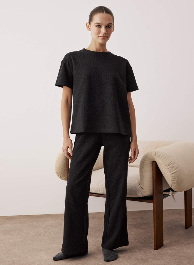 trendyol Anthracite Waist Tie Detailed Waffle Knitted Pajama Set - Image 1