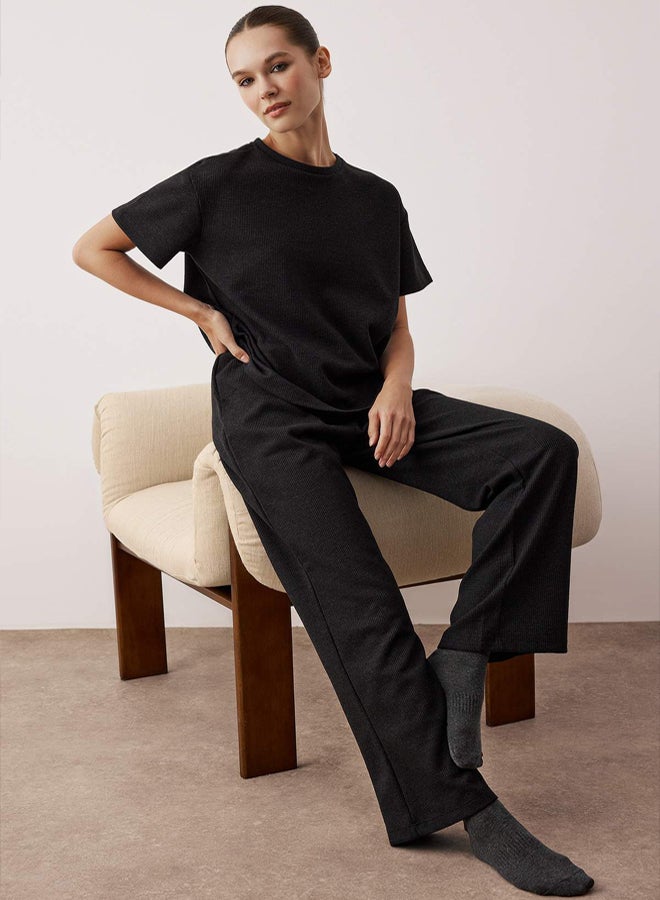 trendyol Anthracite Waist Tie Detailed Waffle Knitted Pajama Set - Image 2