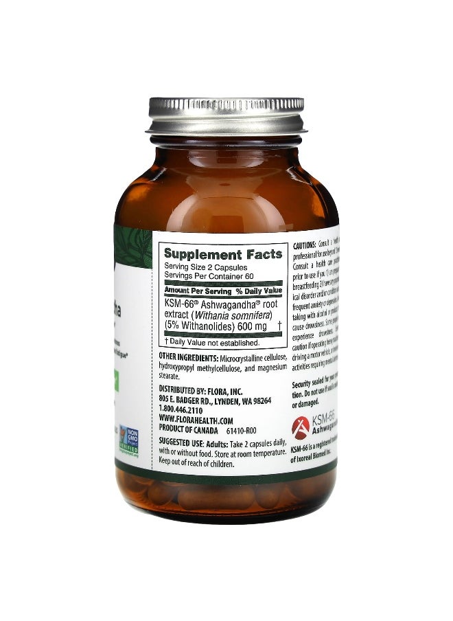 Flora Flora, Ashwagandha, 600 mg, 120 Vegetarian Capsules (300 mg per Capsule)  - Image 2