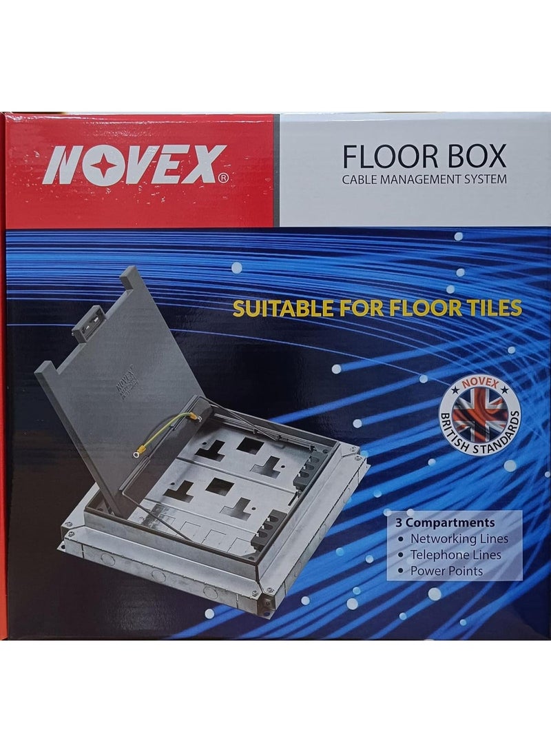 نوفيكس صندوق مخرج NOVEX ذو ثلاث حجيرات للأرضيات المرتفعة صندوق توزيع للأرضيات المبلطة | نظام إدارة الكابلات الكهربائية | صندوق أرضي - Image 1