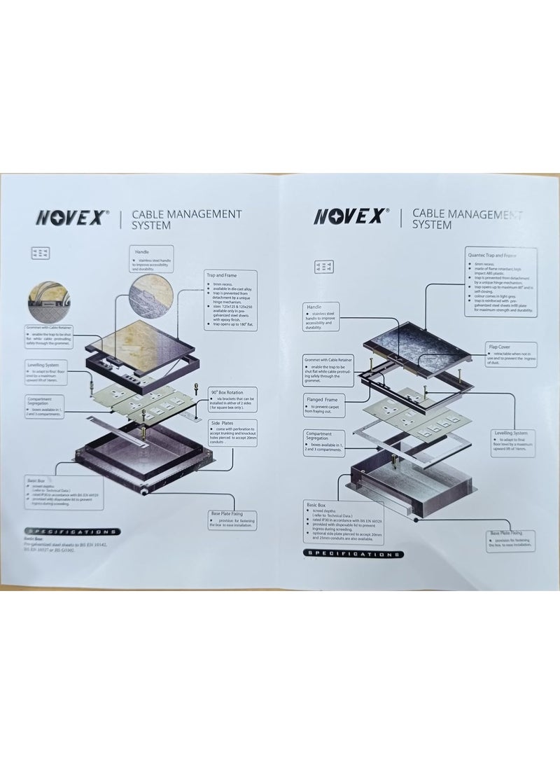 نوفيكس صندوق مخرج NOVEX ذو ثلاث حجيرات للأرضيات المرتفعة صندوق توزيع للأرضيات المبلطة | نظام إدارة الكابلات الكهربائية | صندوق أرضي - Image 5