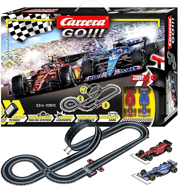 كاريرا جو!!! مجموعة سباق السرعة للمسار الكهربائي | لعبة سيارات سباق مرخصة مع سيارتين | لعبة سباق ممتعة ثنائية اللاعبين للأطفال والكبار | هدية مثالية للأولاد والبنات من عمر 6 سنوات فما فوق | مجموعة سباق عائلية - Image 1