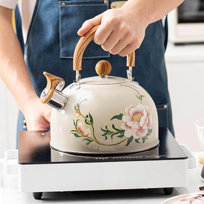 NALACAL غلاية شاي صافرة زهرية سعة 3 لتر، مناسبة للموقد، إبريق شاي عتيق من الفولاذ المقاوم للصدأ بمقبض CoolTouch، إبريق شاي عتيق مطلي بالمينا، مناسبة للموقد، غلاية ماء صافرة للمطبخ - Image 5