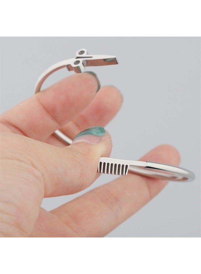 Hair Stylist Scissor and Comb Bracelet Hair Salon Stylist Thanks Jewelry (Silver)