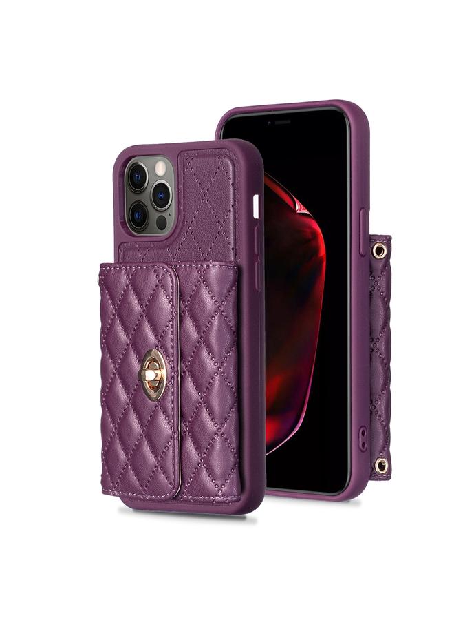 Zaboon Case For iPhone 12 / 12 Pro Horizontal Metal Buckle Wallet Rhombic Leather Phone Case - Image 1