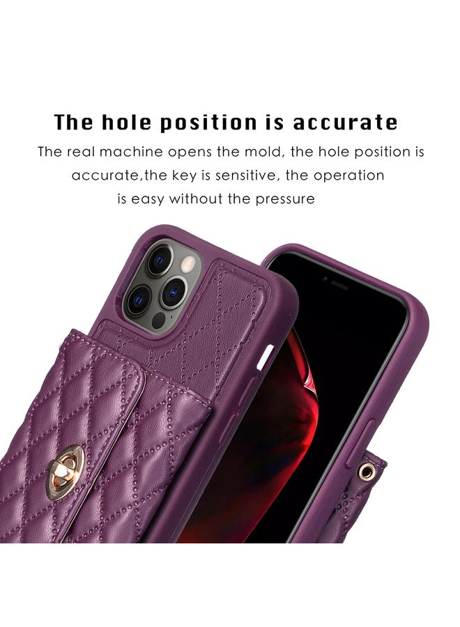 Zaboon Case For iPhone 12 / 12 Pro Horizontal Metal Buckle Wallet Rhombic Leather Phone Case - Image 3