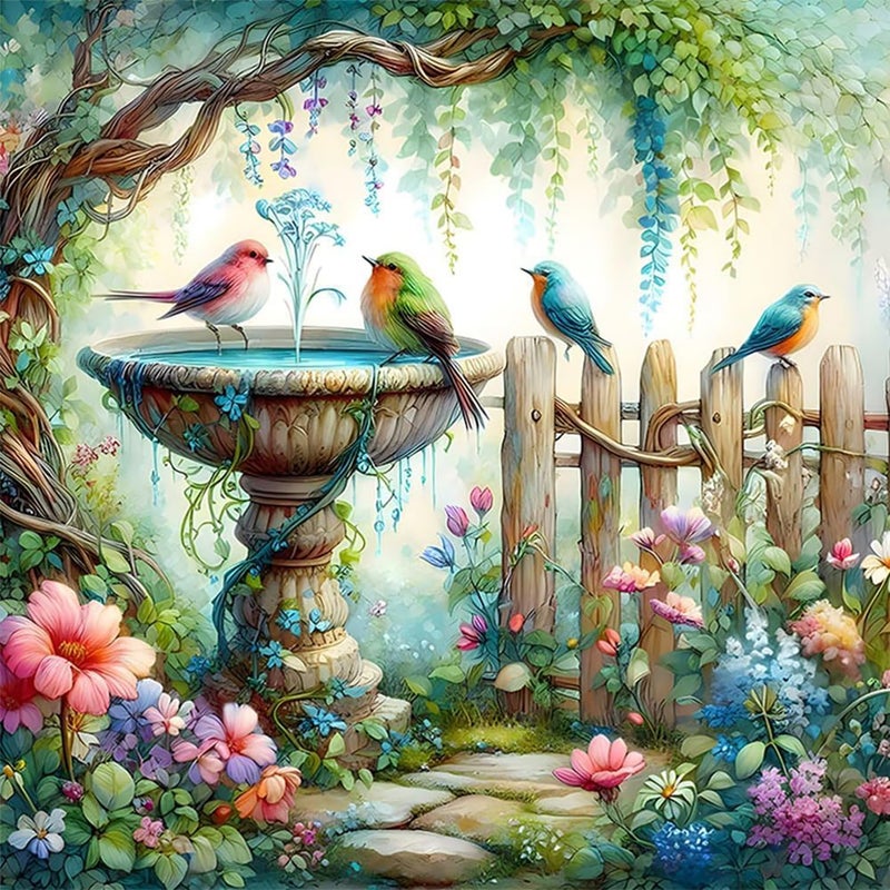 ARPADAMO Garden Birds Diamond Art Kits for Adults,5D Diamond Painting DIY Animal Diamond Art Diamond Painting Kits for Adult,Round Full Drill Diamonds, Diamond Art Kits for Home Decor-13.78x13.78inch - Image 1