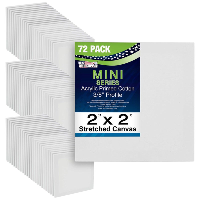US Art Supply 2x2 Mini Canvases for Painting 72 Pack Bulk Small Stretched Artist Canvas Professional Primed Ideal for Arts Crafts