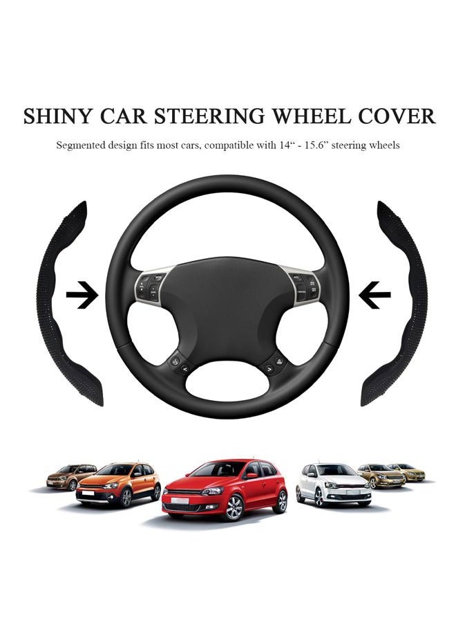 MUQIDA 2PCS Steering Wheel Cover, Sparkling Rhinestone Segmented Steering Wheel Protector Fit 14-15.6 Inch, Non-Slip Wheel Wrap Cover Bling Car Interior Accessories for Women Girls (Black) - Image 2
