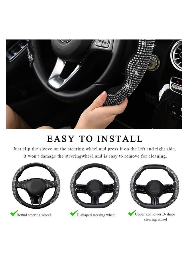 MUQIDA 2PCS Steering Wheel Cover, Sparkling Rhinestone Segmented Steering Wheel Protector Fit 14-15.6 Inch, Non-Slip Wheel Wrap Cover Bling Car Interior Accessories for Women Girls (Black) - Image 5