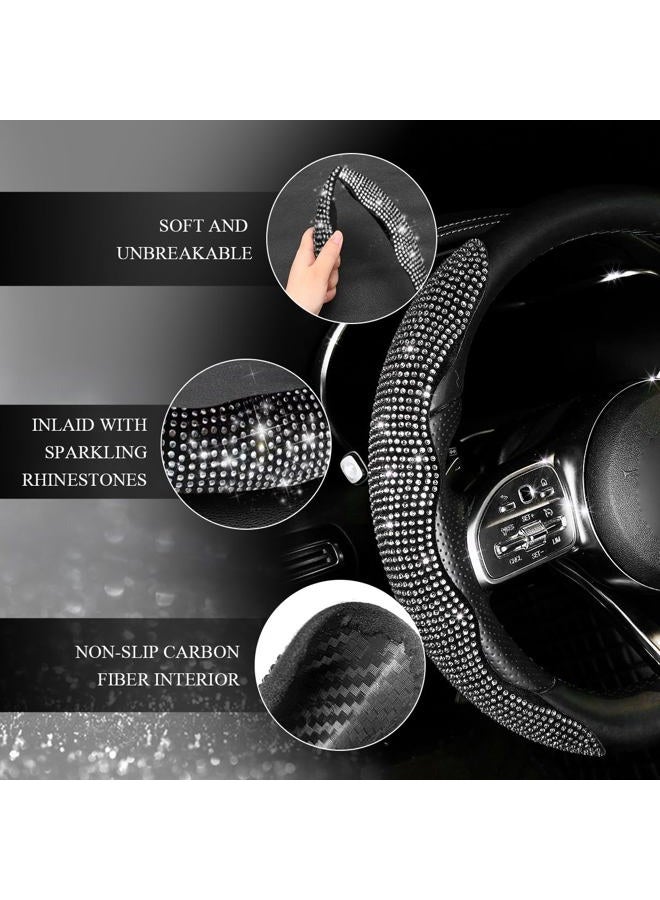 MUQIDA 2PCS Steering Wheel Cover, Sparkling Rhinestone Segmented Steering Wheel Protector Fit 14-15.6 Inch, Non-Slip Wheel Wrap Cover Bling Car Interior Accessories for Women Girls (Black) - Image 4