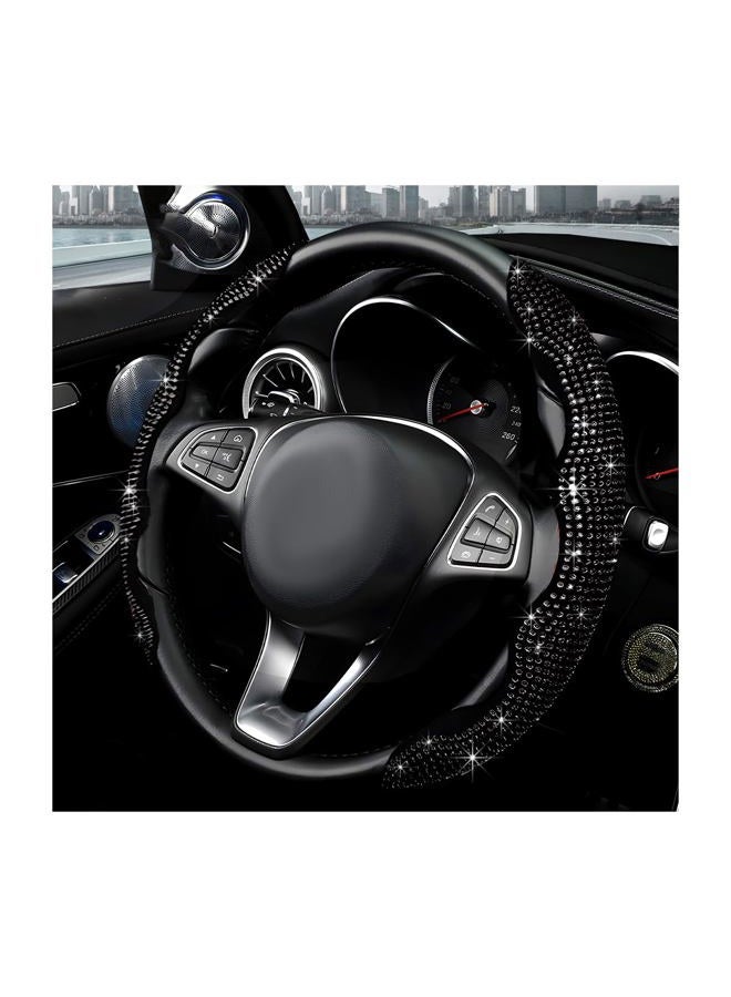 MUQIDA 2PCS Steering Wheel Cover, Sparkling Rhinestone Segmented Steering Wheel Protector Fit 14-15.6 Inch, Non-Slip Wheel Wrap Cover Bling Car Interior Accessories for Women Girls (Black) - Image 1