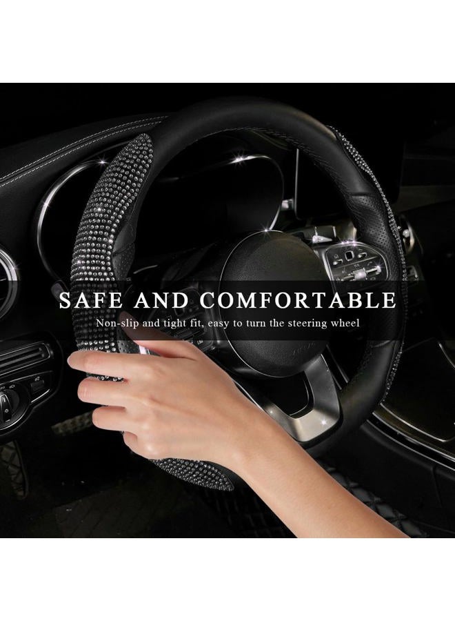 MUQIDA 2PCS Steering Wheel Cover, Sparkling Rhinestone Segmented Steering Wheel Protector Fit 14-15.6 Inch, Non-Slip Wheel Wrap Cover Bling Car Interior Accessories for Women Girls (Black) - Image 3