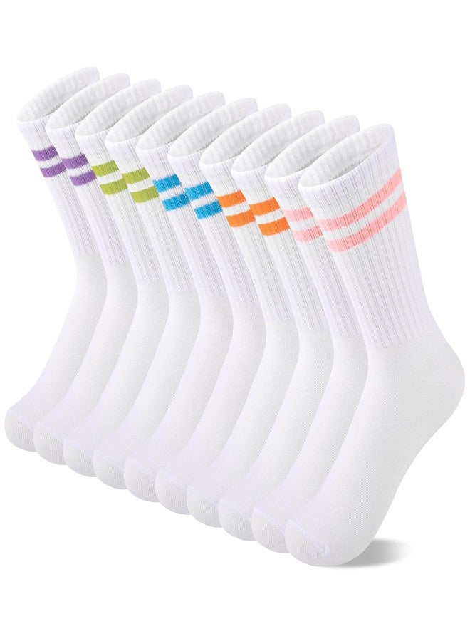 Comfoex 10 Pairs Girls Crew Cotton Socks Athletic Calf Striped Soft Casual Socks For Kids 4-6 6-8 8-10 Years Old - Image 1