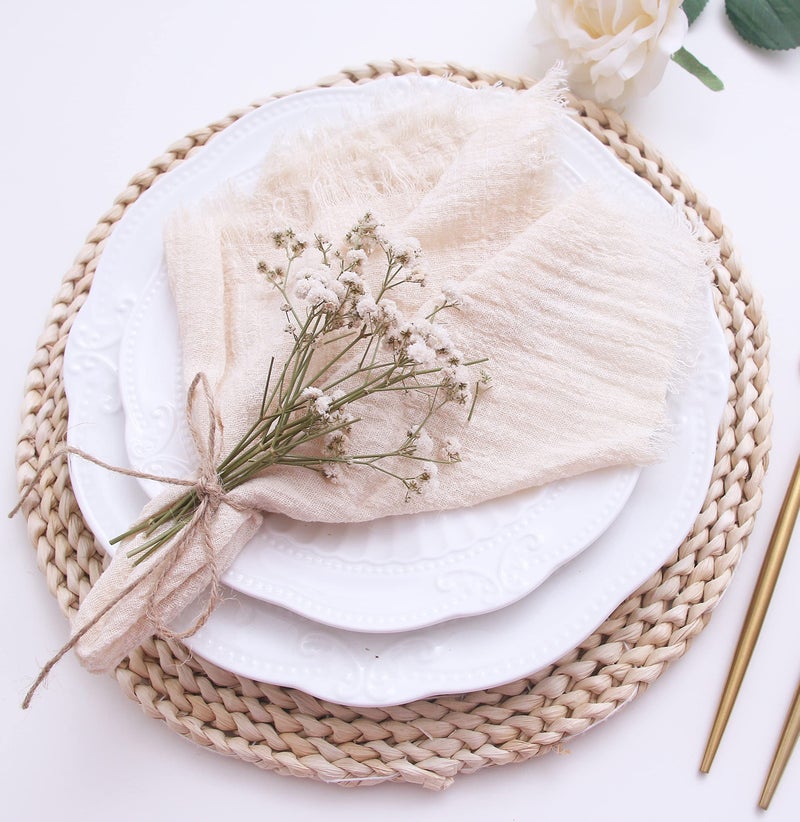 JINVASE Cloth Napkins with Fringe Gauze Napkins Set of 6100 Natural Soft CottonWashable Napkins Great for Weddings DecorativeDinner PartiesFamily Everyday Use 6pack Beige