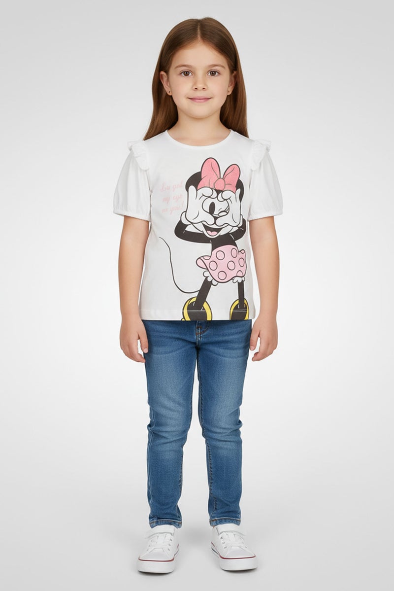 Disney تي شيرت قصير الأكمام للبنات الصغيرات مع ميكي وأصدقائه، أبيض - Image 1