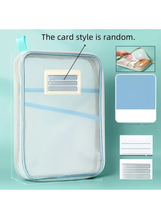 Blue Durable Nylon A4 Zipper File Bags With Transparent Mesh Organizer Sturdy Handles - Image 5