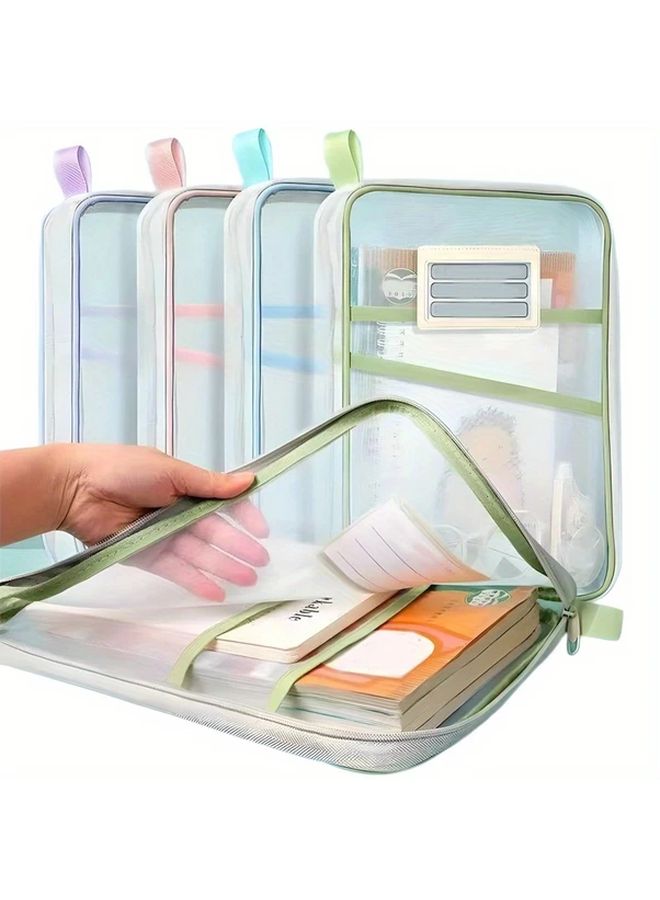 Blue Durable Nylon A4 Zipper File Bags With Transparent Mesh Organizer Sturdy Handles - Image 1