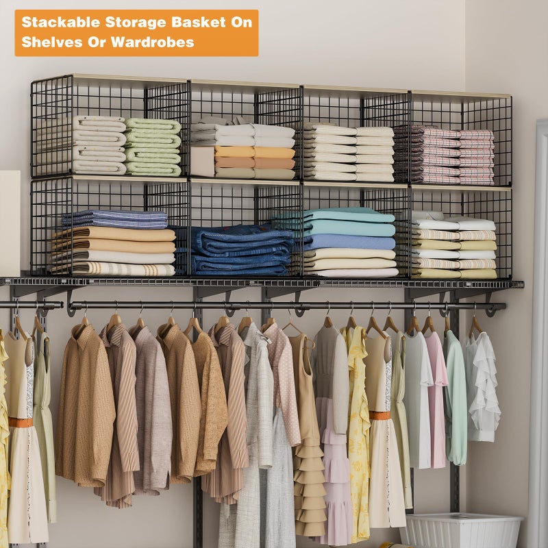 Hencawima Extra-Long Closet Organizers and Storage with Top Board, 3 Pack Stackable Closet Shelf Organizer, Double Storage Design Clothes Storage Cube/Bin Organizer for Wardrobe,Space-Saving, Black,Sturdy,Metal - Image 3