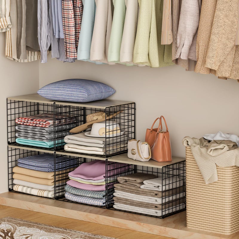 Hencawima Extra-Long Closet Organizers and Storage with Top Board, 3 Pack Stackable Closet Shelf Organizer, Double Storage Design Clothes Storage Cube/Bin Organizer for Wardrobe,Space-Saving, Black,Sturdy,Metal - Image 2