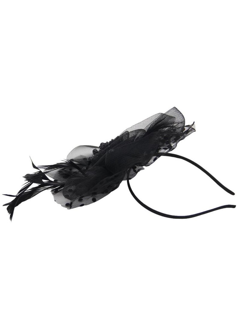 D'Daniela Ddaniela Monalisa Fascinator Hats for Women Tea Party Headband,  Hat Flower Mesh Ribbons Feathers on a Headband and a Clip Tea Party Headwear for Girls and Women Black  - Image 2