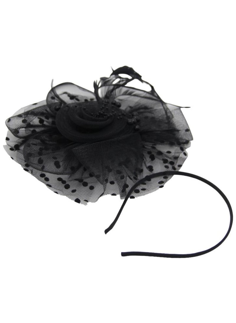 D'Daniela Ddaniela Monalisa Fascinator Hats for Women Tea Party Headband,  Hat Flower Mesh Ribbons Feathers on a Headband and a Clip Tea Party Headwear for Girls and Women Black  - Image 3