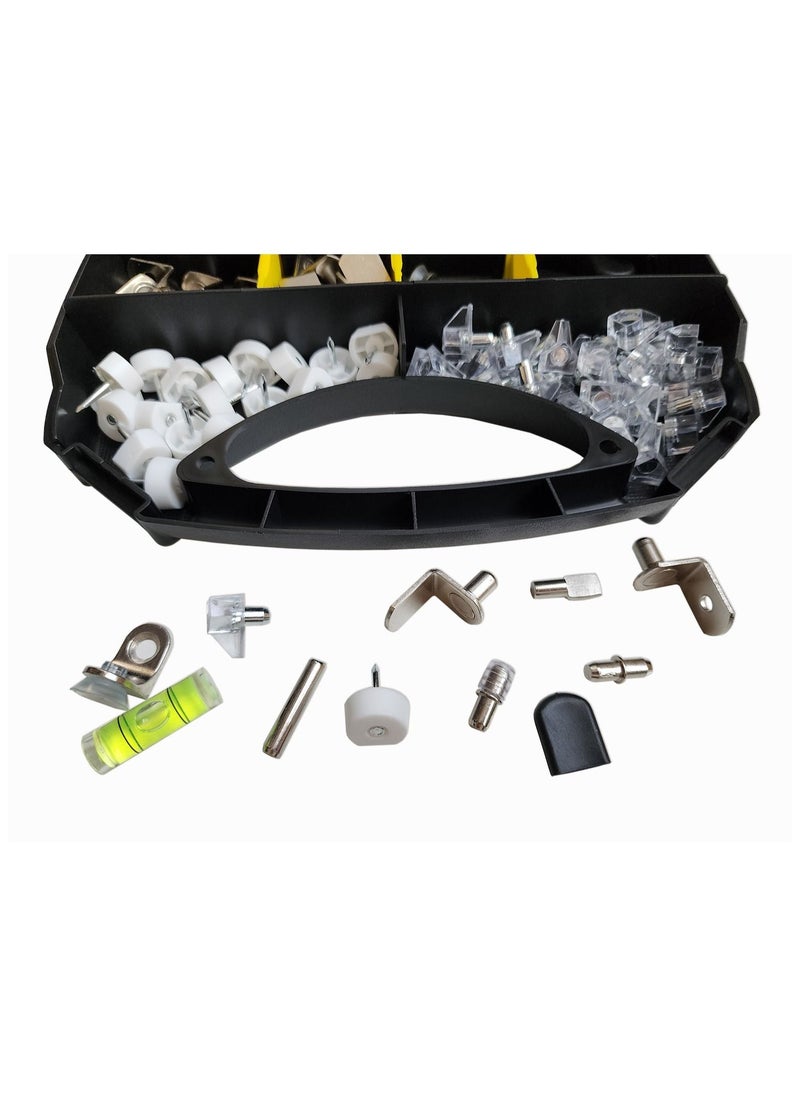 Vixel VIXEL 225 Pcs 11 Models Shelf and Furniture Support Assortment Kit, Dowel Straight Pins L Shaped Brackets Coated Nails Nickel Shelf Support Pins with Level Gauge  - Image 4