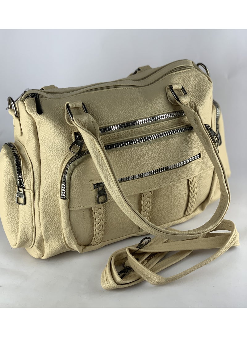 Beige Women’s Leather Handbag – Elegant & Modern Design with Premium High-Quality Material - Image 1