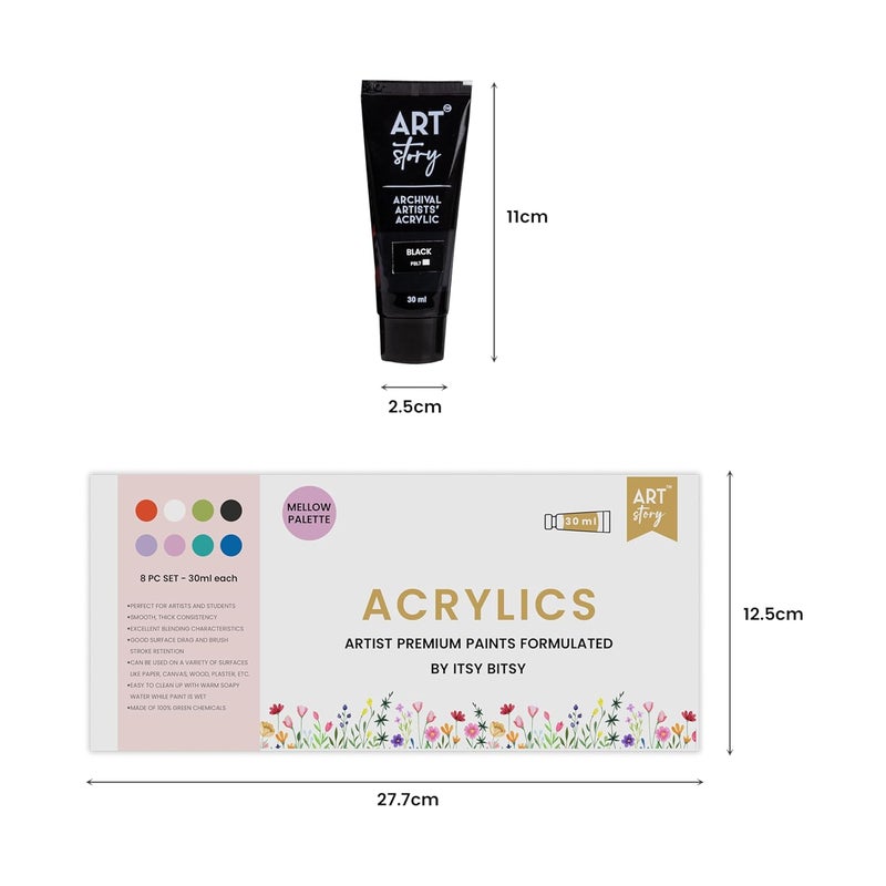 itsy-bitsy Art Story Artists Acrylic Paint Set - Pastel 8 colours X 30ml each| for Paper, Canvas, MDF, Wall, Glass, Plastic, Metal, Terracotta|Premium Multi Surface paint for DIY Art & Craft| For Beginners Students Adults - Image 2
