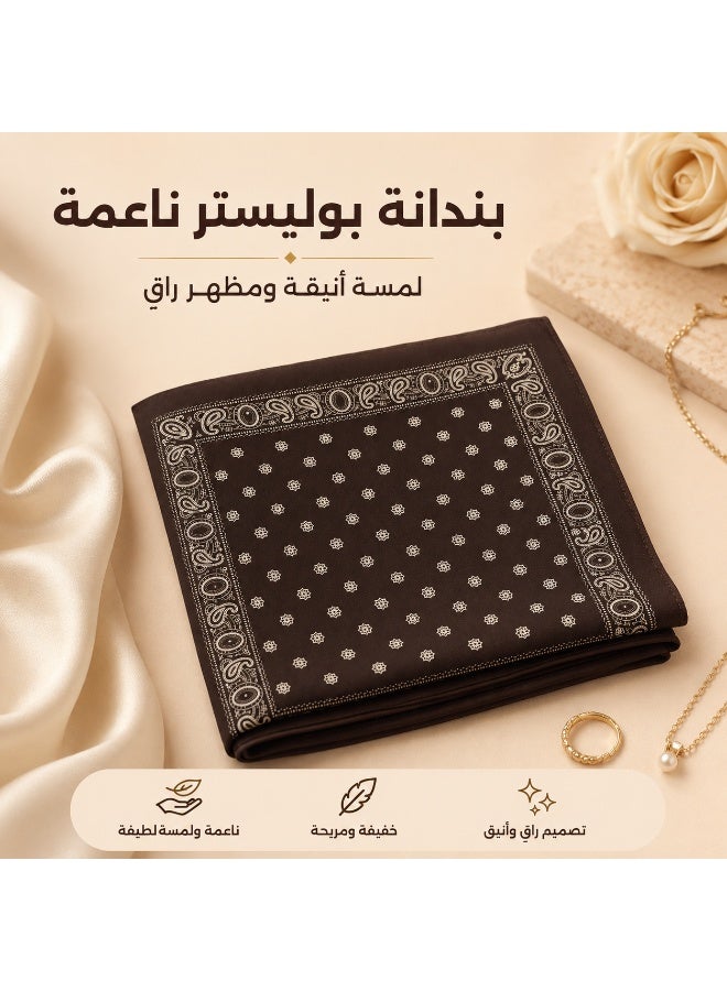وشاح مربع من الساتان للنساء، غطاء ناعم حريري للرأس والرقبة، 60 × 60 سم(بني داكن بنقشة بيزلي) - Image 3