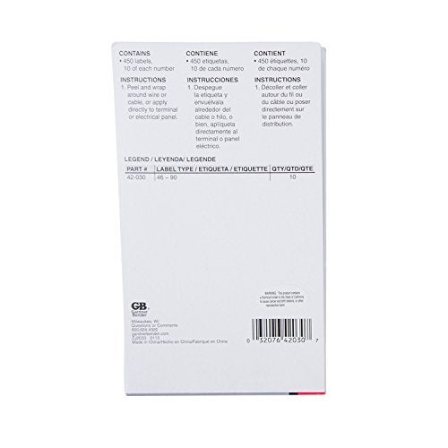 Gardner Bender 42-030 Pocket Wire Marker Booklet, Identification Pack Includes: Numbers 46-90 - Image 3