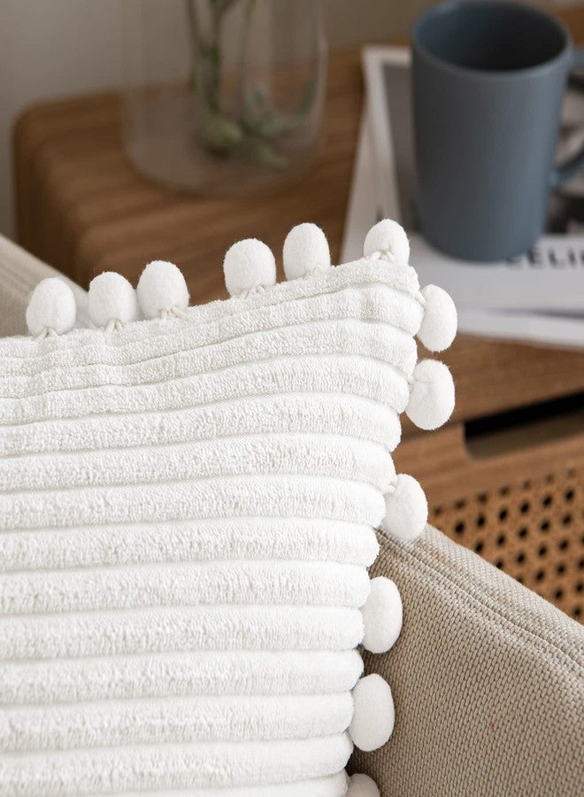 ANRODUO Pack of 2 White Fall Boho Decorative Pillow Covers with Pom-poms 12x20 Pillow Cover Corduroy Cushion Case Cute and Soft Rectangle Throw Pillows for Bed Couch Sofa Living Room Home Decor - Image 4
