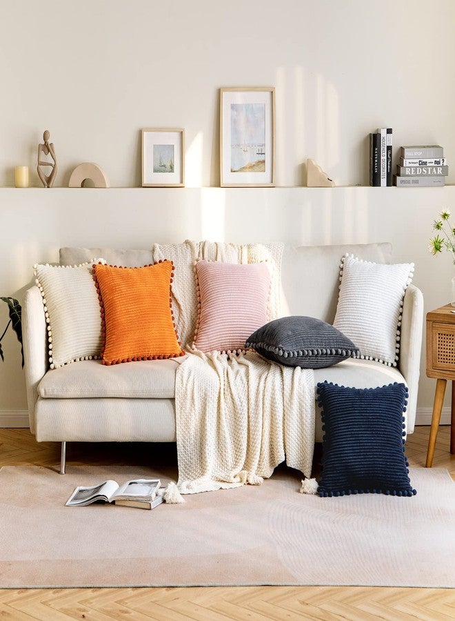 ANRODUO Pack of 2 White Fall Boho Decorative Pillow Covers with Pom-poms 12x20 Pillow Cover Corduroy Cushion Case Cute and Soft Rectangle Throw Pillows for Bed Couch Sofa Living Room Home Decor - Image 2