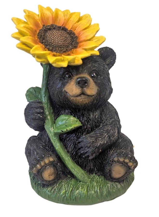 The Bridge Collection Sunflower Bear Figurine – Cute Black Bear Wildlife Decor with Bright Yellow Flower – Cabin Lodge and Farmhouse Accent - Image 1