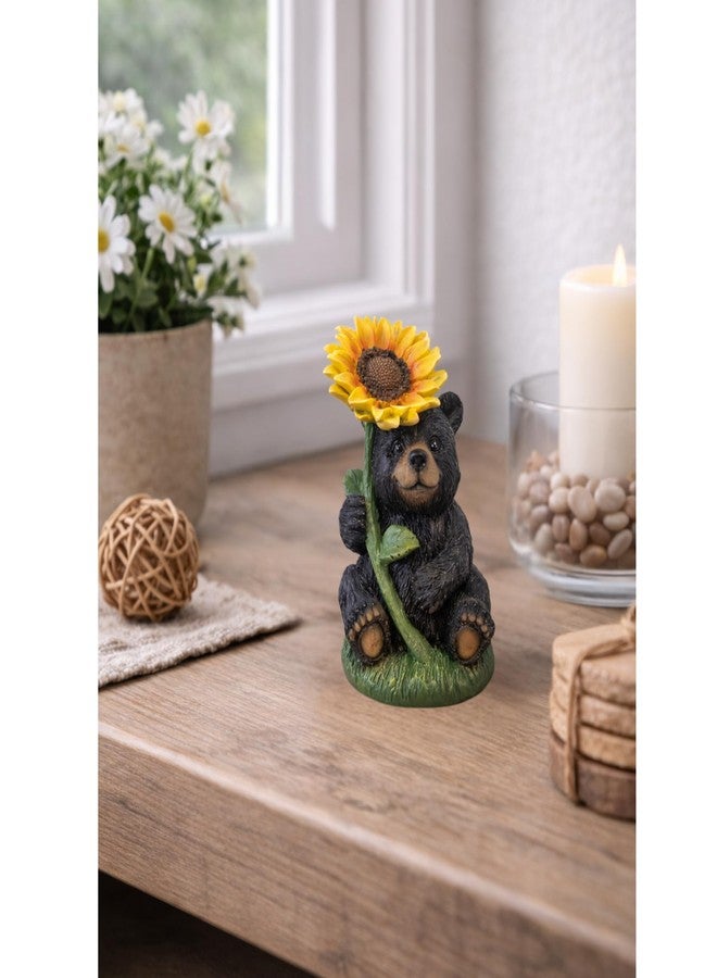 The Bridge Collection Sunflower Bear Figurine – Cute Black Bear Wildlife Decor with Bright Yellow Flower – Cabin Lodge and Farmhouse Accent - Image 4