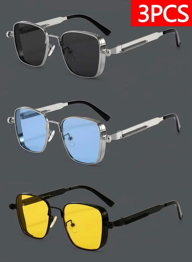 Take Two Pack of 3 - Retro Square Metal Sunglasses