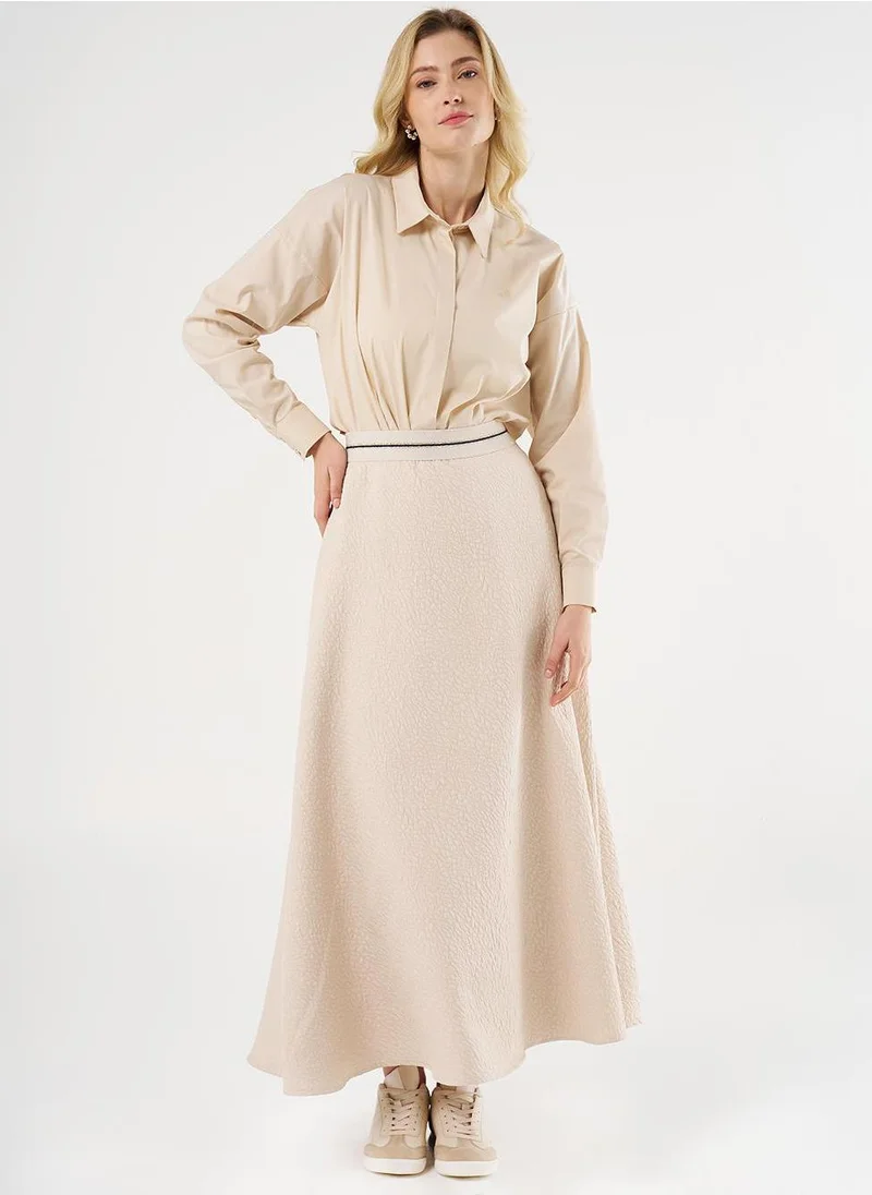 Kayra Textured Flared Skirt Cream