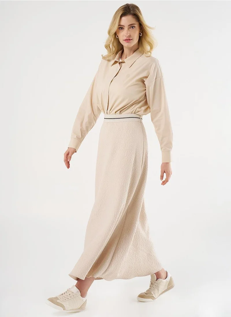 Kayra Textured Flared Skirt Cream