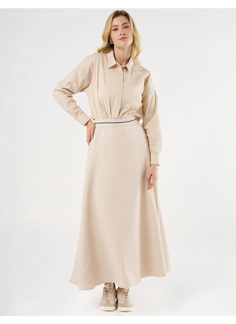 Kayra Textured Flared Skirt Cream