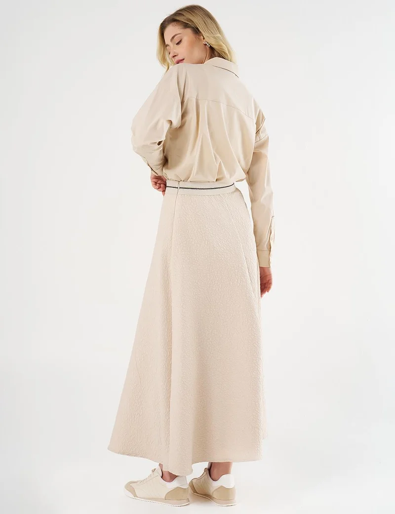 Kayra Textured Flared Skirt Cream