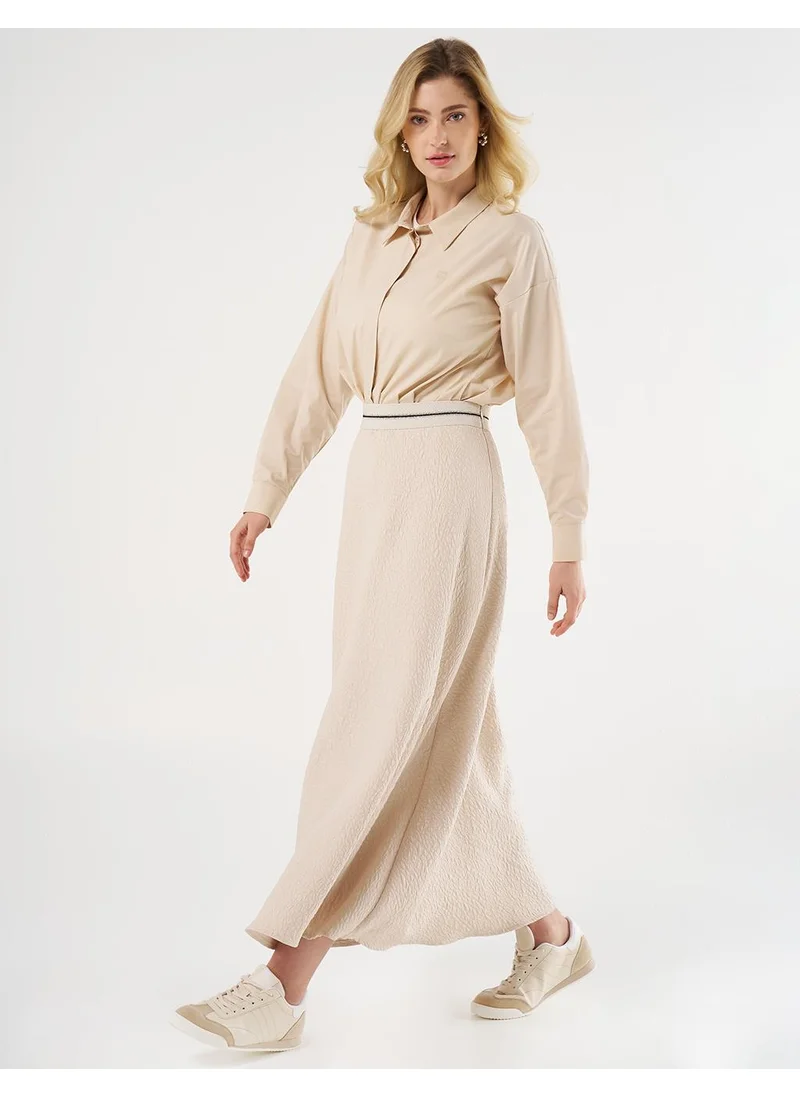 Kayra Textured Flared Skirt Cream