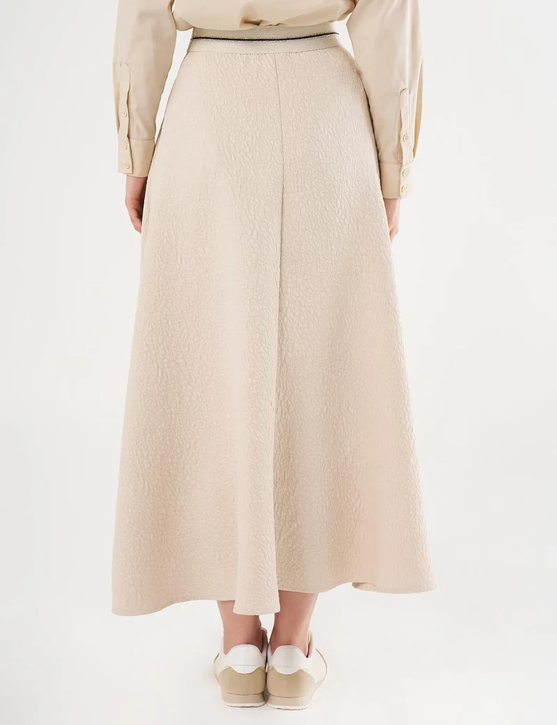 Kayra Textured Flared Skirt Cream