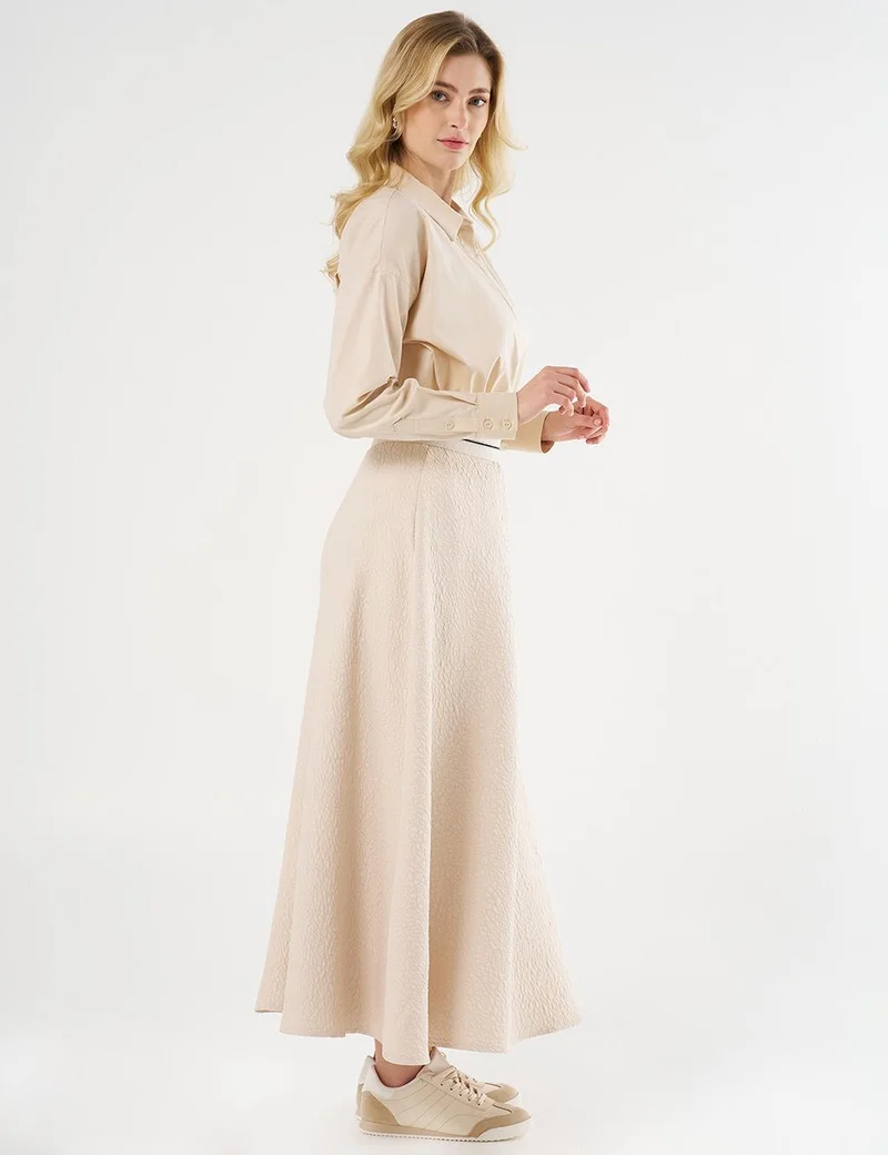 Kayra Textured Flared Skirt Cream