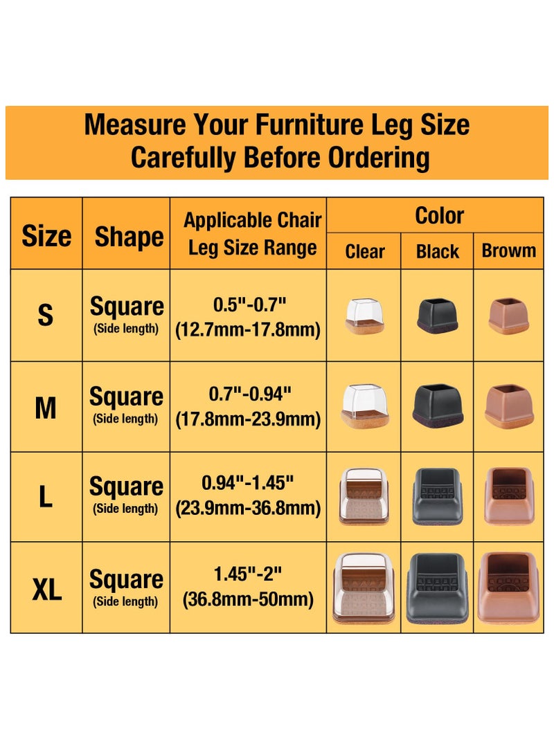 32 Pieces Chair Leg Floor Protectors Square, Silicone Chair Leg Protectors for Hardwood Floors, Chair Leg Caps Covers Protect Wooden Floors from Scratching, Fit: 2.5cm-4cm, Thick, Won't Tear (Clear) - Image 2