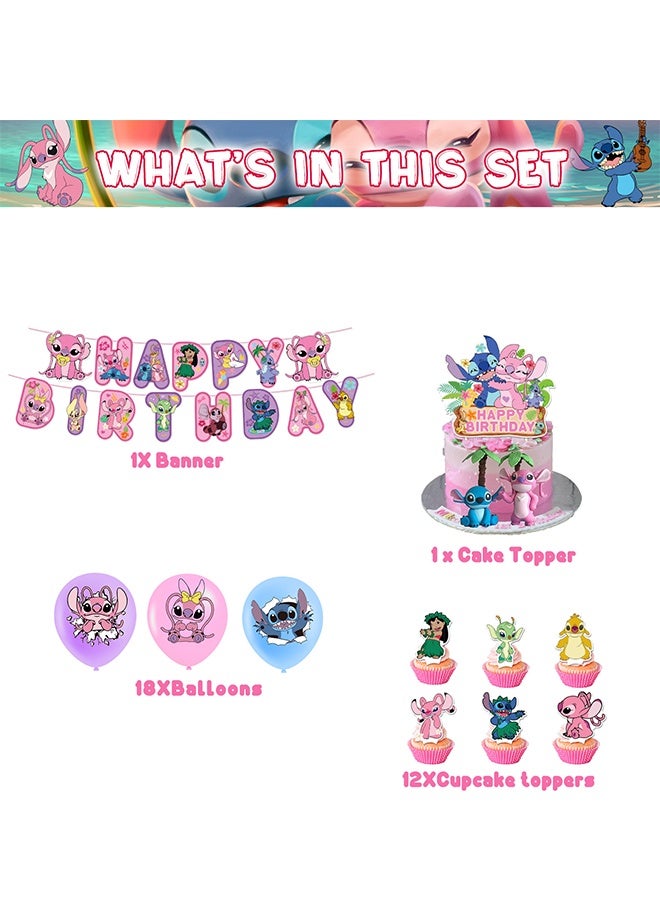Beauenty Stitch Cartoon Birthday Decorations, Stitch Birthday Party Supplies, Include Happy Birthday Banner Cake Toppers Cupcake Toppers Balloons,  Anime Theme Birthday Party Supplies(Stitch Birthday Set) - Image 5