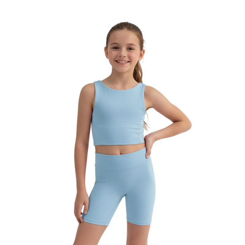 WELAKEN Girls 2 Piece Athletic Outfits Kids Yoga Crop Tank Top Biker Shorts SetsBlue5T - Image 2