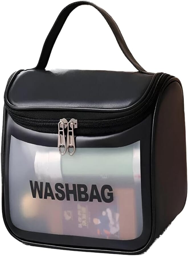 Makeup Organizer - Stylish and waterproof travel bag designed for all your cosmetics, creams, perfumes, and accessories in one place with high-quality fabric. (Black)