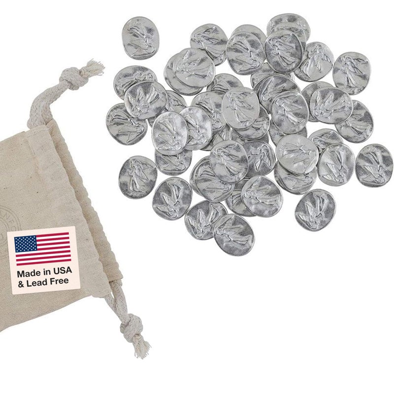DANFORTH â€“ Vilmain Pocket Angel Tokens/Coins, Pewter, Made in The USA, Gift Bag (Pack of 50) - Image 1