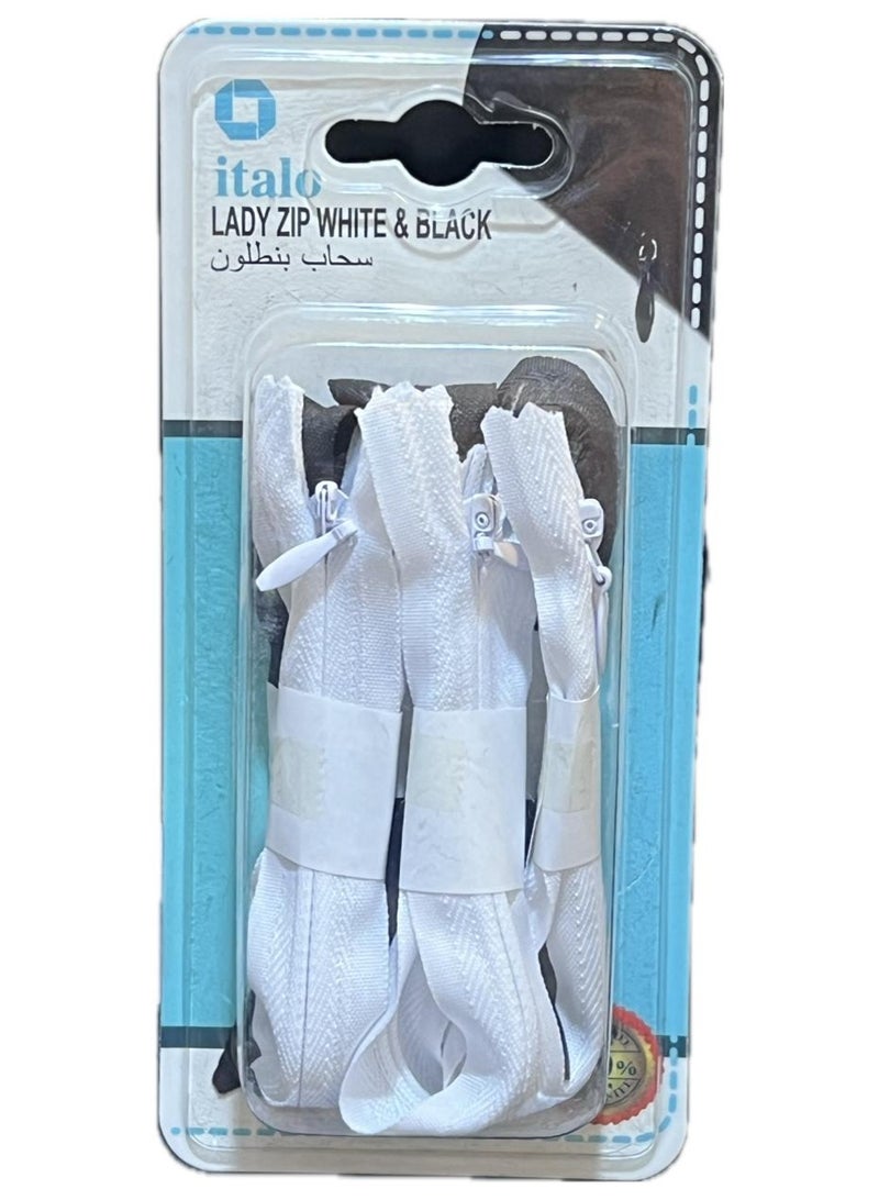 إيتالو سحاب نسائي أبيض وأسود 18 سم / 6 قطع - Image 1