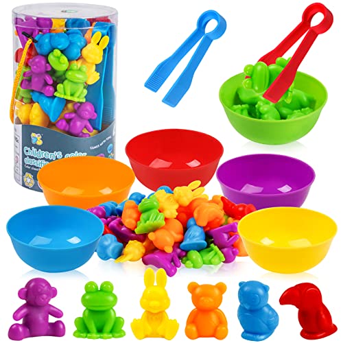TSYAN Counting Animals Matching Games Sensory Toys with Sorting Bowls Preschool Learning Activities Color Classification Montessori Educational Toys Set Gift for Boys Girls Toddlers Toys Age 3 - Image 1